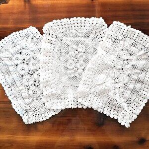 Set of 3 handmade White Crochet Placemats